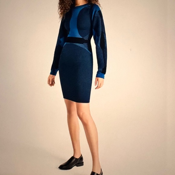 Wolford Long Sleeve Blue and Black Dress - Picture 2 of 3